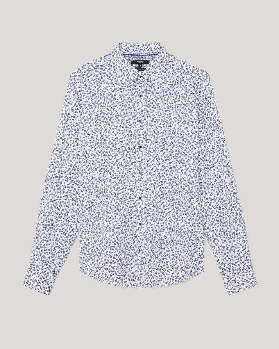 Ditsy Floral Print Long Sleeve Shirt, White, hi-res